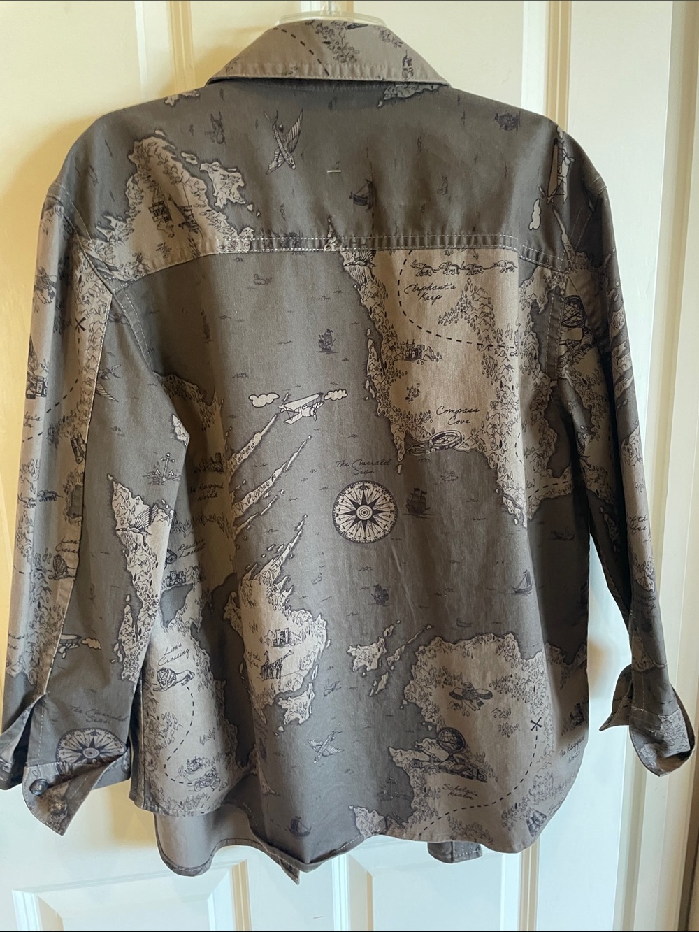 Banana Republic Olive Green Map-Print Utility Shirt Jacket - Picture 10 of 11